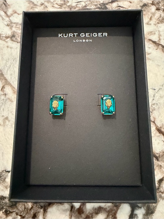 Kurt Geiger Jewelry - Kurt Geiger London Teal Green Crystal Stud Earrings with Gold Accents